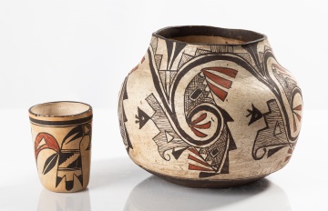 Zuni Polychrome Pottery Olla and a Pueblo Pottery Cup