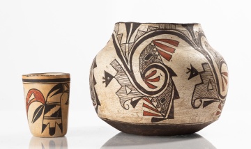 Zuni Polychrome Pottery Olla and a Pueblo Pottery Cup