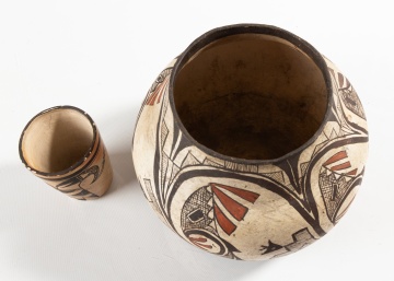 Zuni Polychrome Pottery Olla and a Pueblo Pottery Cup