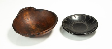 Pueblo Blackware Plate and a Carved Wood Bowl