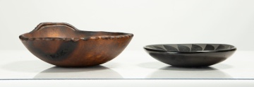 Pueblo Blackware Plate and a Carved Wood Bowl