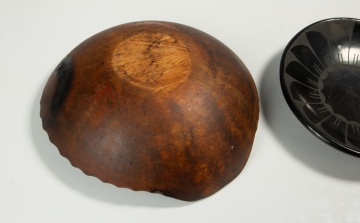Pueblo Blackware Plate and a Carved Wood Bowl