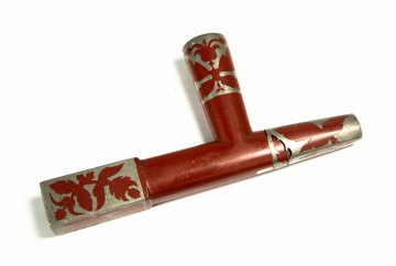 Native American Metal-Inlaid Catlinite Pipe Bowl
