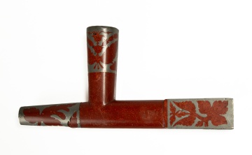 Native American Metal-Inlaid Catlinite Pipe Bowl