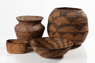 Four Southwestern Coiled Baskets, Pima and Apache