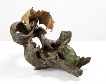 Freiwald Art Pottery Bat and Frog Sculpture