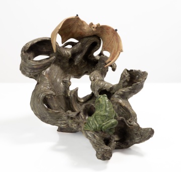 Freiwald Art Pottery Bat and Frog Sculpture