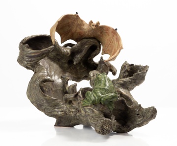 Freiwald Art Pottery Bat and Frog Sculpture