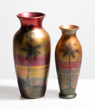 Two Weller LaSa Scenic Vases with Palm Trees