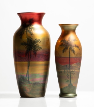 Two Weller LaSa Scenic Vases with Palm Trees