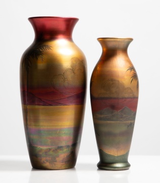 Two Weller LaSa Scenic Vases with Palm Trees