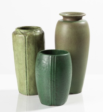 Three Matte Green Arts & Crafts Pottery Vases