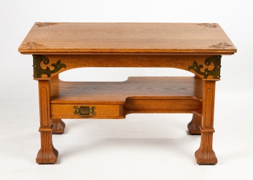 Arts and Crafts Carved Quarter-Sawn Oak Partner's Desk / Library Table