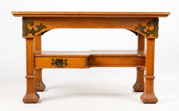Arts and Crafts Carved Quarter-Sawn Oak Partner's Desk / Library Table