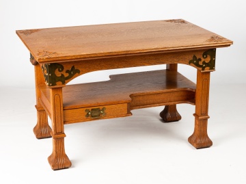 Arts and Crafts Carved Quarter-Sawn Oak Partner's Desk / Library Table