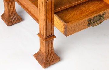Arts and Crafts Carved Quarter-Sawn Oak Partner's Desk / Library Table