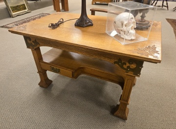 Arts and Crafts Carved Quarter-Sawn Oak Partner's Desk / Library Table