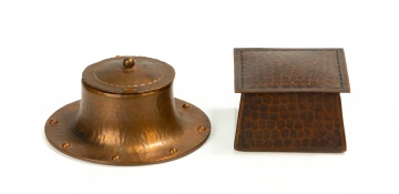 Two Roycroft Hammered Copper Inkwells