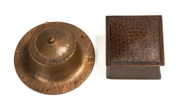 Two Roycroft Hammered Copper Inkwells