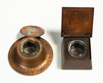 Two Roycroft Hammered Copper Inkwells