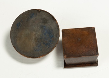 Two Roycroft Hammered Copper Inkwells
