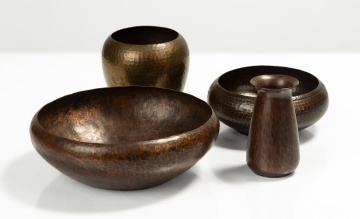 Four Roycroft Hammered Copper Vases and Bowls