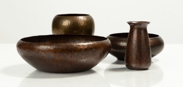 Four Roycroft Hammered Copper Vases and Bowls