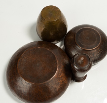 Four Roycroft Hammered Copper Vases and Bowls