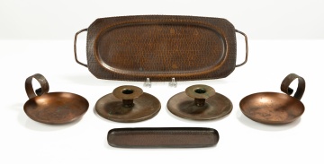 Six Roycroft Hammered Copper Table Articles