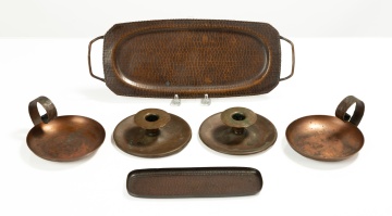 Six Roycroft Hammered Copper Table Articles