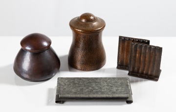 Arts & Crafts Hammered Copper and Silvered Accessories, Four Pieces