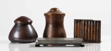 Arts & Crafts Hammered Copper and Silvered Accessories, Four Pieces