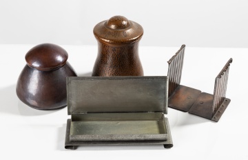 Arts & Crafts Hammered Copper and Silvered Accessories, Four Pieces