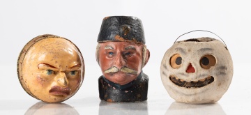 Three Miniature German Composition and Pulp Halloween Candy Containers