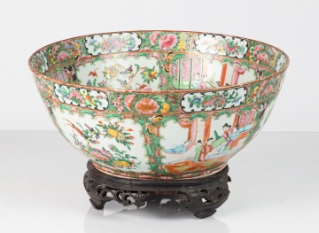 Chinese Export Rose Medallion Punch Bowl on Stand