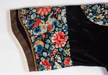 Chinese Embroidered Black Silk Winter Robe with Eight Roundels, Qing Dynasty