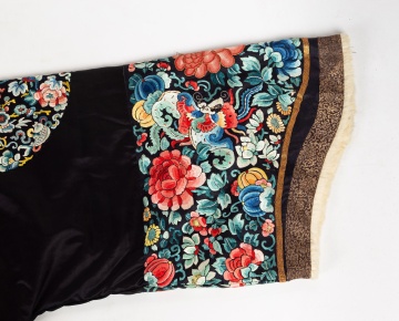 Chinese Embroidered Black Silk Winter Robe with Eight Roundels, Qing Dynasty