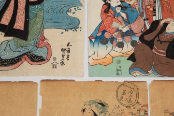 Utagawa Kunisada (Japanese, 1786-1865) Five Woodblock Prints, Including a Triptych