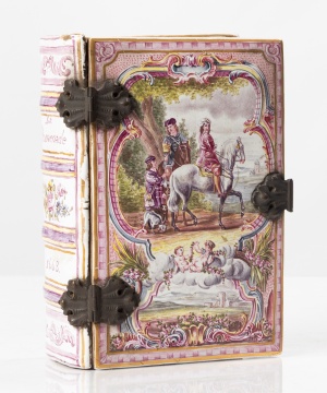 French Faience Book-Form Box, "La Promenade"