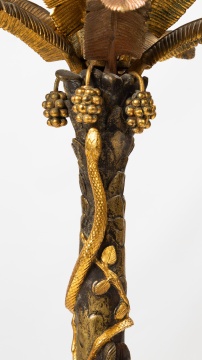 Pair of Continental Gilt and Patinated Bronze Palm Tree Candelabras