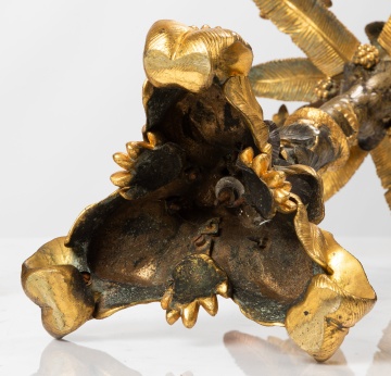 Pair of Continental Gilt and Patinated Bronze Palm Tree Candelabras