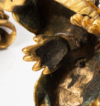 Pair of Continental Gilt and Patinated Bronze Palm Tree Candelabras
