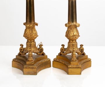 Pair of Charles X Style Gilt and Patinated Bronze Table Lamps