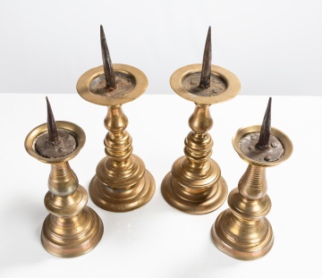 Four Continental Brass Pricket Candlesticks