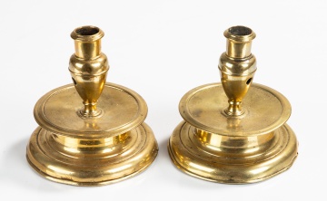 Pair of Spanish or Flemish Brass Capstan Candlesticks, 17th Century