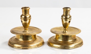 Pair of Spanish or Flemish Brass Capstan Candlesticks, 17th Century