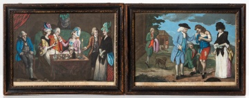 Pair of Hand-Colored Mezzotints, The Prodigal Son in Excess and The Prodigal Son Returns Reclaimed, Published by Carington Bowles, London