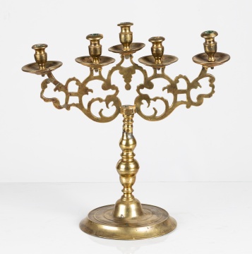 Dutch or German Brass Five-Light Table Candelabrum, 18th Century
