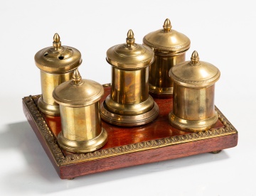 Brass and Mahogany Inkstand
