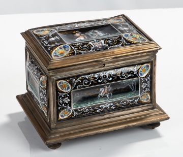 French Limoges Enamel and Gilt Bronze Jewelry Casket